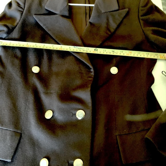 Dark chocolate brown wool blazer double breasted double collar gold buttons US 8 - Picture 15 of 16
